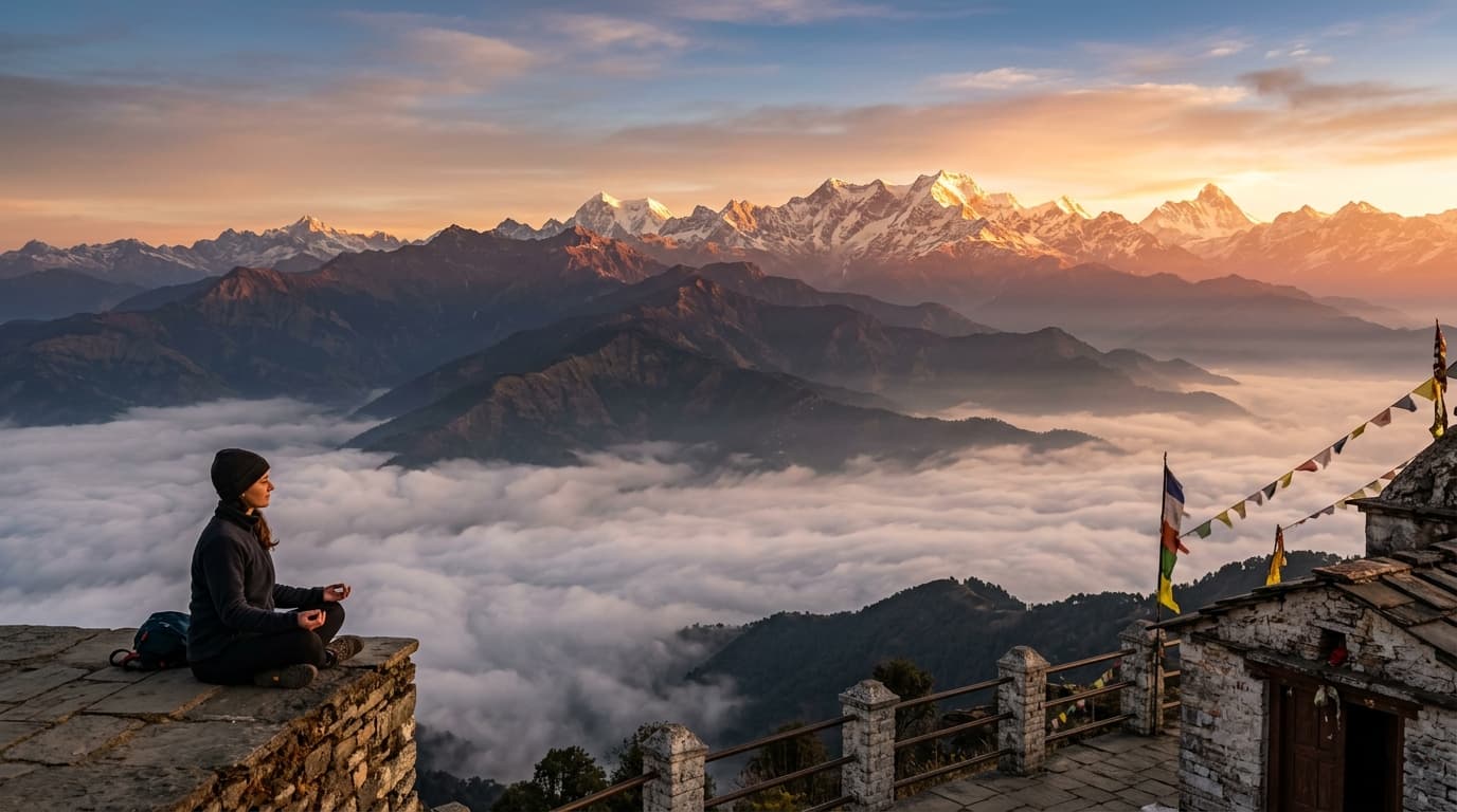 Himalayan sunrise at Kunjapuri